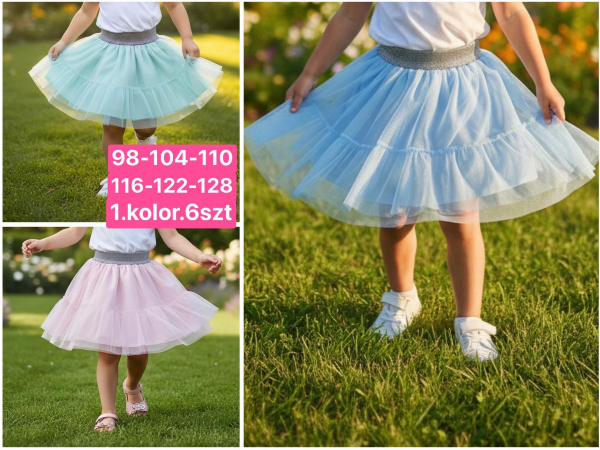 Spódnice dziewczęce Roz 98-128, 1 kolor Paczka 7 szt 1